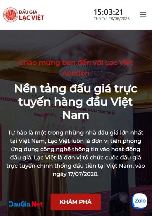 Giao diện trên thiết bị di động của sàn đấu giá Lạc Việt