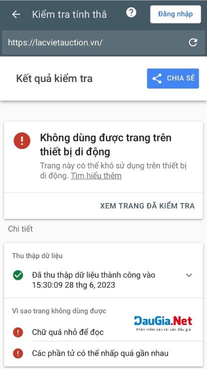 Mức độ thân thiện của web trên thiết bị di động không được tối ưu