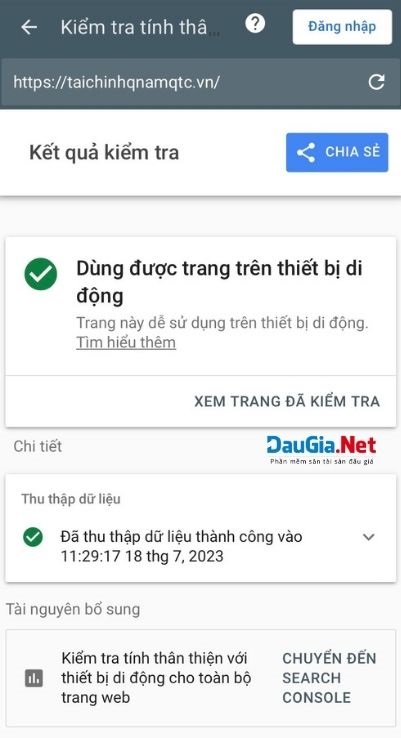 Hình 13 Mức độ thân thiện của web trên thiết bị di động được tối ưu