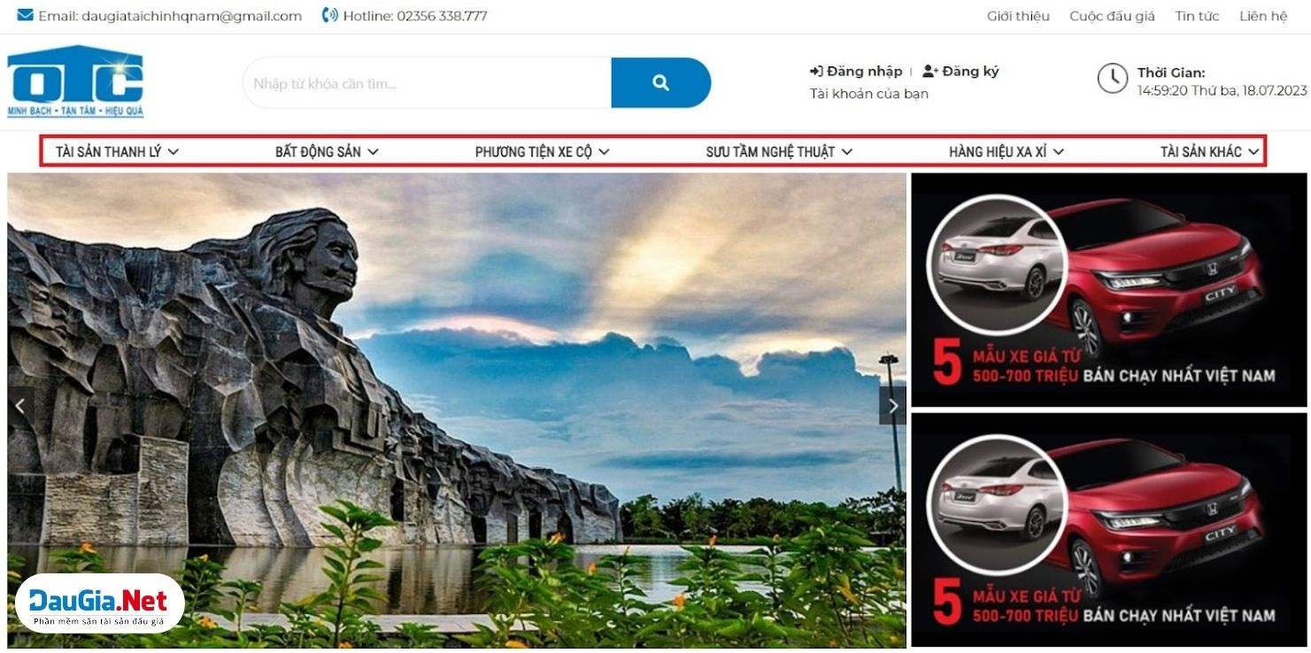 Hình 16 Menu trên site chính sàn đấu giá