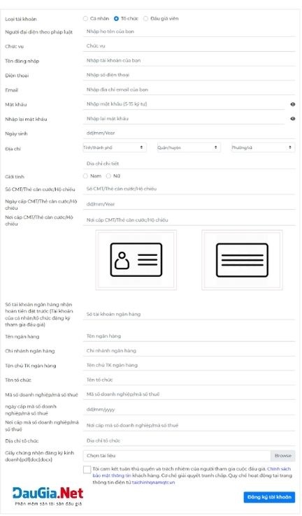 Hình 4 Điền đầy đủ thông tin vào form đăng ký rồi nhấn Đăng ký tài khoản