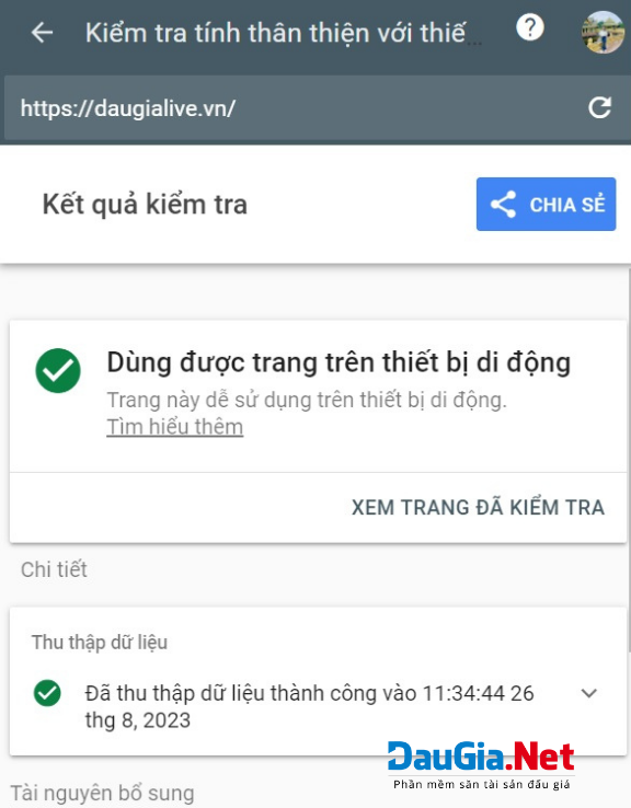 Hình 10 Mức độ thân thiện của web trên thiết bị di động được tối ưu