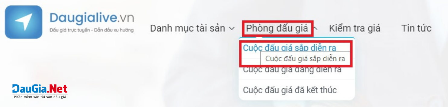 Hình 19 Chọn menu Cuộc đấu giá sắp diễn ra