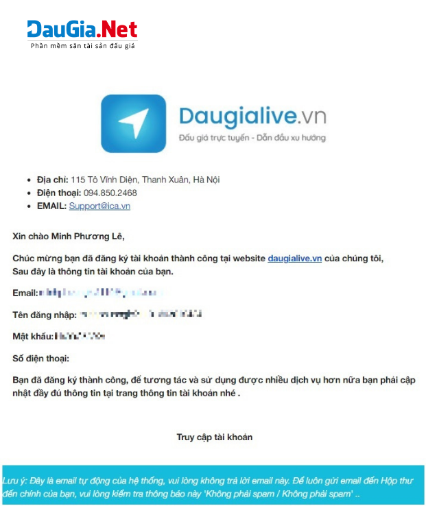 Hình 3 Email thông báo tài khoản đăng ký thành công