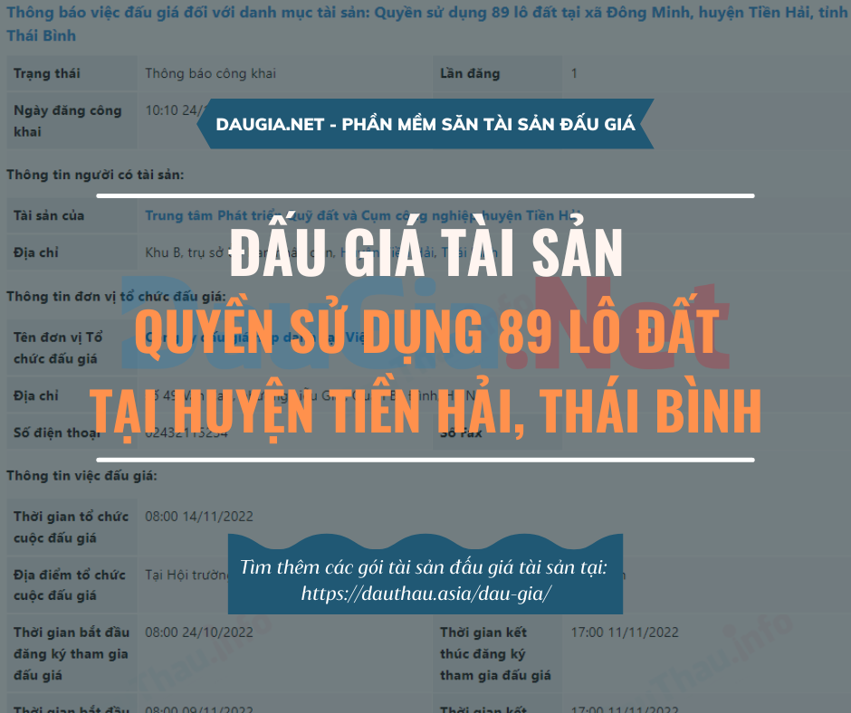 Thái Bình đấu giá 89 lô đất tại xã Đông Minh, huyện Tiền Hải