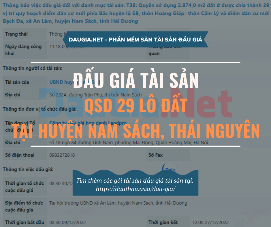 Hải Dương đấu giá 29 lô đất trên địa bàn huyện Nam Sách