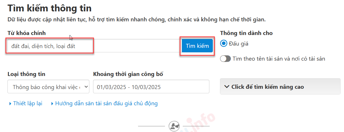 Hình 3 Nhập từ khóa cần tìm vào ô Từ khóa chính rồi nhấn Tìm kiếm