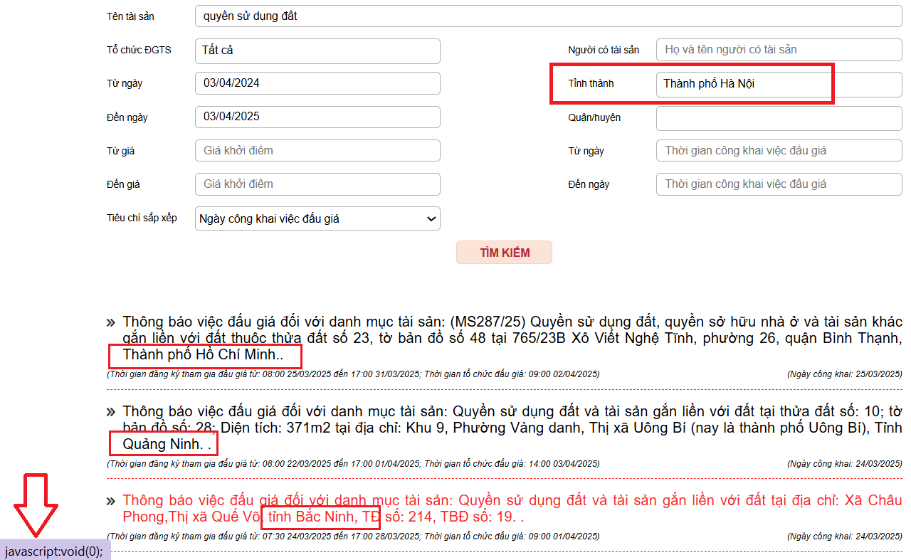 lỗi cổng thông tin đấu giá qg